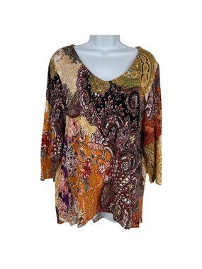 Chico's Women's Paisley Multicolor V-Neck 3/4 Sleeve Tunic Size 2 US L